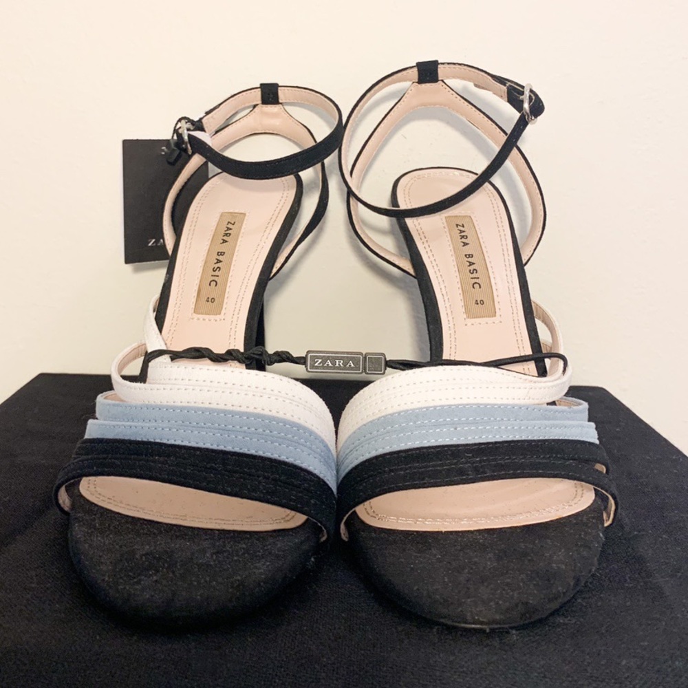 Zara Black, Blue, & White Strappy Heels